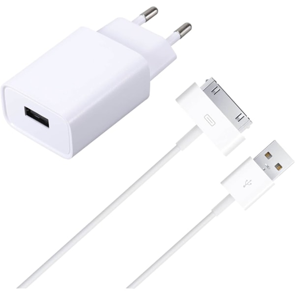 Oplader og kabel kompatibel med iPhone 4/4S, iPad 2/3/1, iPod Nano/Touch