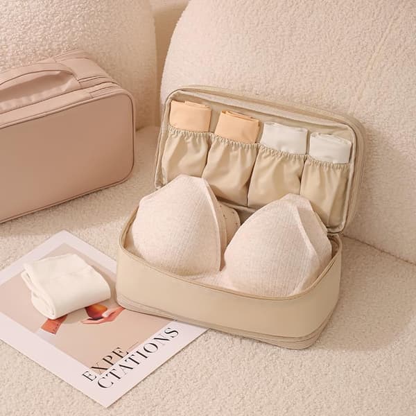 1 oppbevaringspose for undertøy – Oxford-stoff + perlebomull – 27 x 15 x 12,5 cm – Beige