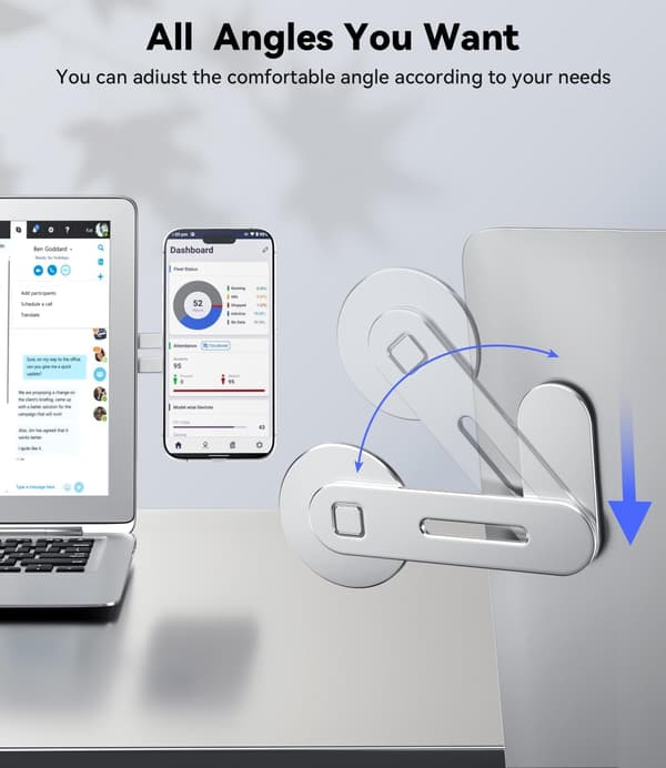 Magnetiskt laptopstativ, justerbart sidostativ för telefonskärm för iPhone, silver