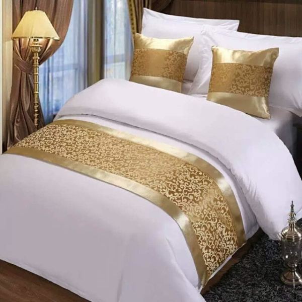 Champagne Jacquard Sengeløber Sengelinned Tørklæder til Hjem Hotel Gæstehus (Farve : Guld, Størrelse : 50x210cm (til 1,5m seng))