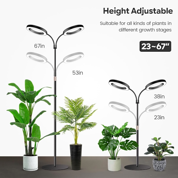 Vækstlys, Dual-Head Full Spectrum LED Plantelys, 3 Farvetilstande Vækstlampe med Timer 6/12/16H, 67'' Justerbar Højde Style 2