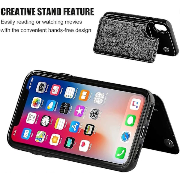Iphone Xs Iphone X Wallet Case Med Kortholder, Dobbelt Magnetisk Lås - Sort