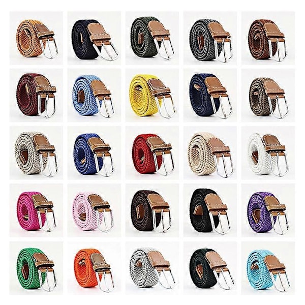 Set med 2 Dam Bälte Casual Flätad Elastisk Tyg Vävd Stretch Elastiska Bälten