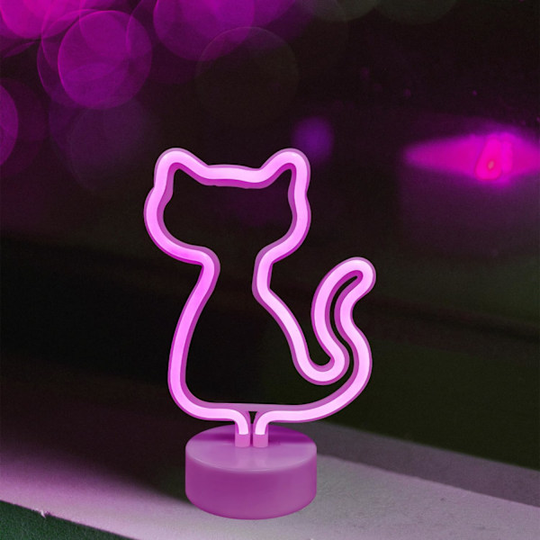LED Neon Skylt Sovrumsinredning Nattlampa Inomhusbelysning Batteri och USB-driven Barlampa (Katt)