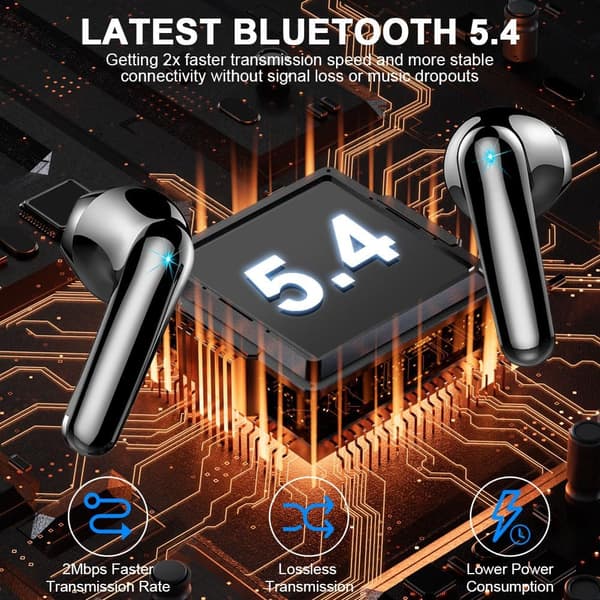 Trådløse Bluetooth-hovedtelefoner 5.4 HiFi Stereo, Bas, 50 timers spilletid