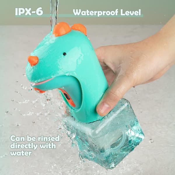 Automatisk såpedispenser, berøringsfri skummende dinosaur-såpedispenser for barn, IPX6 vanntett, 250 ml, grønn