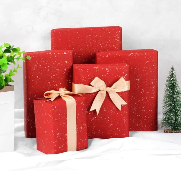 Rött presentpapper, 43 cm x 10 m, rött, guld, silver presentpapper för jul, födelsedag, bröllop