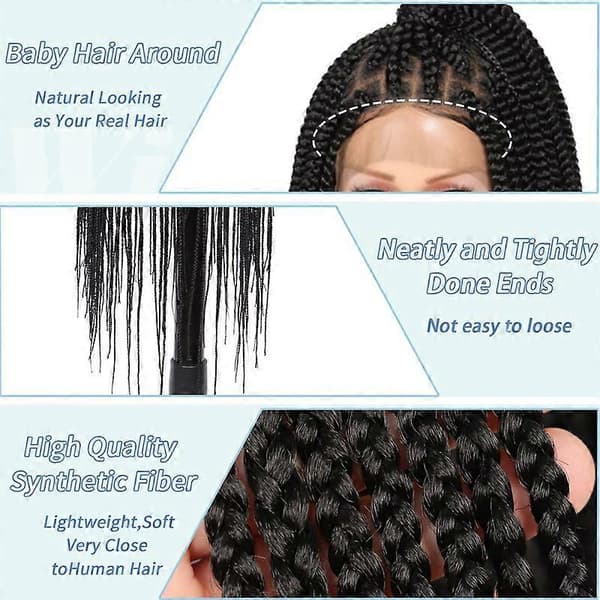 Box Braid Peruk för Kvinnor Knutfri Flätad Peruk Spets Frontal Peruk