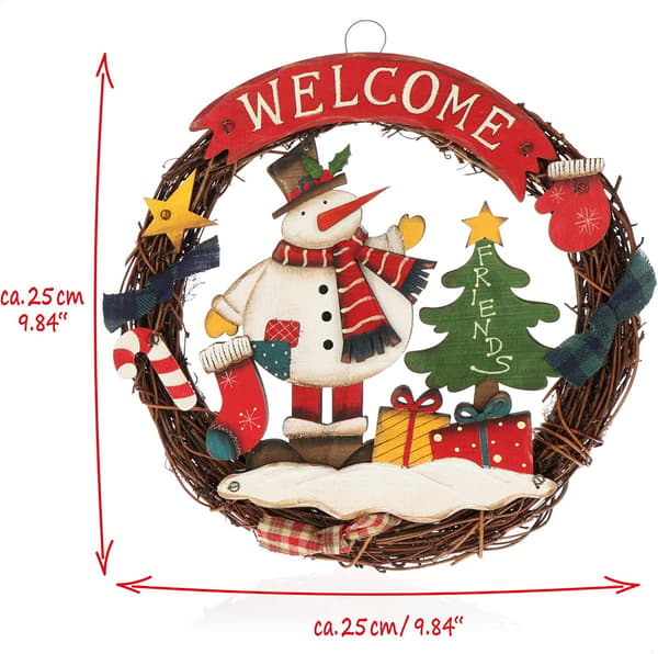 Flätad julkrans - Välkommen dörrkrans till jul - Träkrans - Krans - ca. Ø 24cm (Snögubbe)