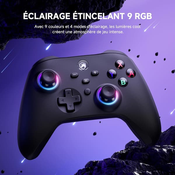 Controller med RGB-belysning, Hall-effekt-triggere, makroer, skifte-/turbofunktioner og vibration; Bluetooth Pro-controller.