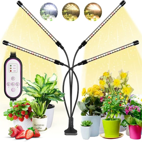Vekstlys for Innendørsplanter, 80 LED Fullspektrum LED Plantevekstlys, 10 Dimmingsnivåer & 4 Hoder Vekstlampe med Timer Style 2