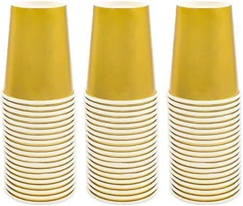 Pakke med 100 miljøvennlige 9oz papirkopper, gullfolie papirkopper til bryllup og bursdager