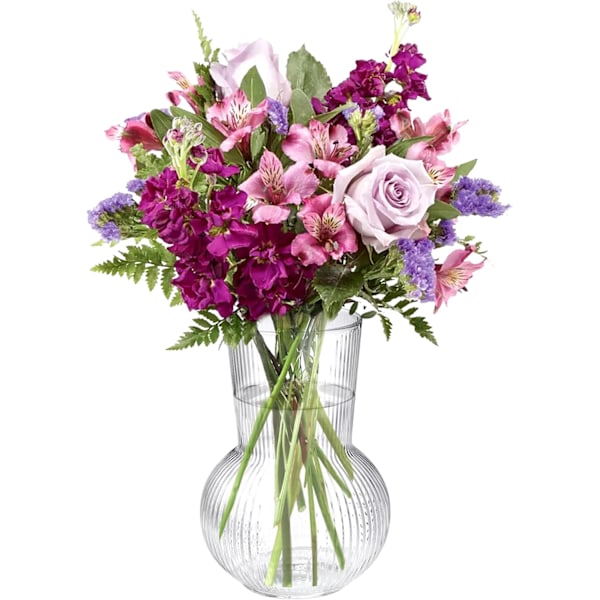 Vas, Vas för blommor, Ribbad Glasvas, 17 cm | 6,6 tum Blomvas, Ledoir, Vas för Blommor, Rosor, Knopp, Pion eller Tulpan