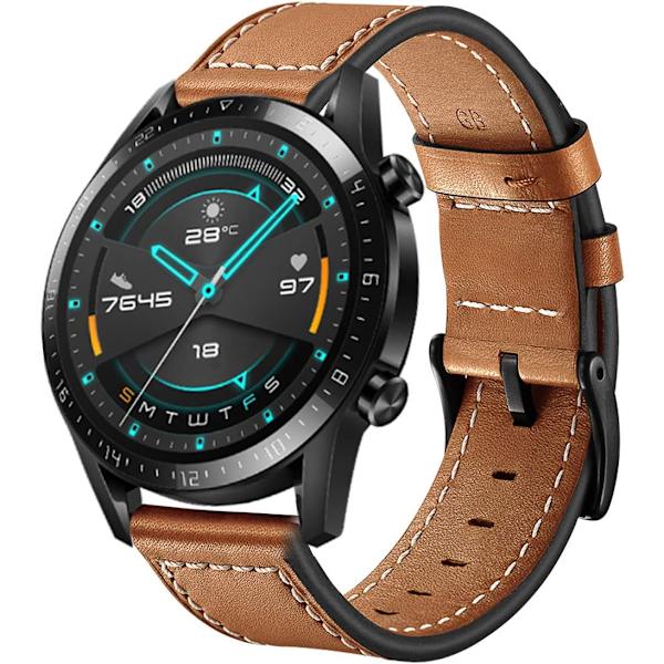Kompatibel med Huawei Watch, 22mm lærreim med spenne i rustfritt stål for 46mm GT 2/GT/GT 2e/GT2 Pro/GT 3 Pro/4/4 Pro (Brun)