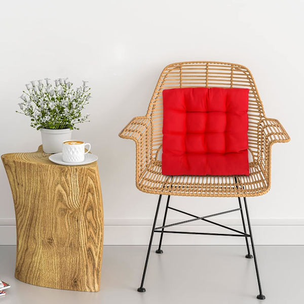 4 stk. Hynder til Spisestole 40x40cm Havehynder med Bindebånd Komfortable Vaskbare Firkantede Hynder til Have Rød
