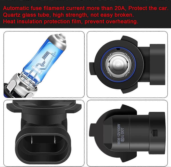 2 stk. HB4/9006 Halogen frontlyspærer 100W 5000K Varmhvit 12V Auto Bil Tåkelys Kjørelys DRL