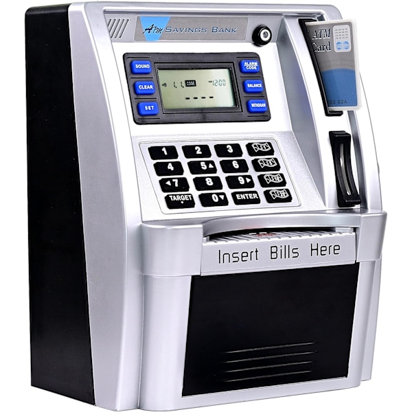 Pounds Version Elektronisk ATM Opsparingsbank Digital Pengeboks Maskine, Elektronisk Pengekasse, Stemmeprompt, Møntgenkendelse Silver black