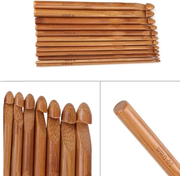 12 st Bambu Virknålar Set, 3mm till 10mm Diameter, Stickor Stickningsset, DIY Trä Stickningsnålar Kit