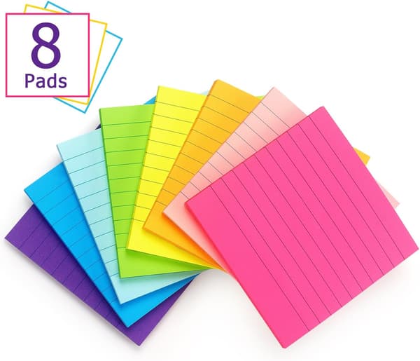 8 blokke forede sticky notes 7,6*7,6 cm sticky notes med linjer selvklæbende noteblokke 8 lyse multifarver, 45 ark/blok