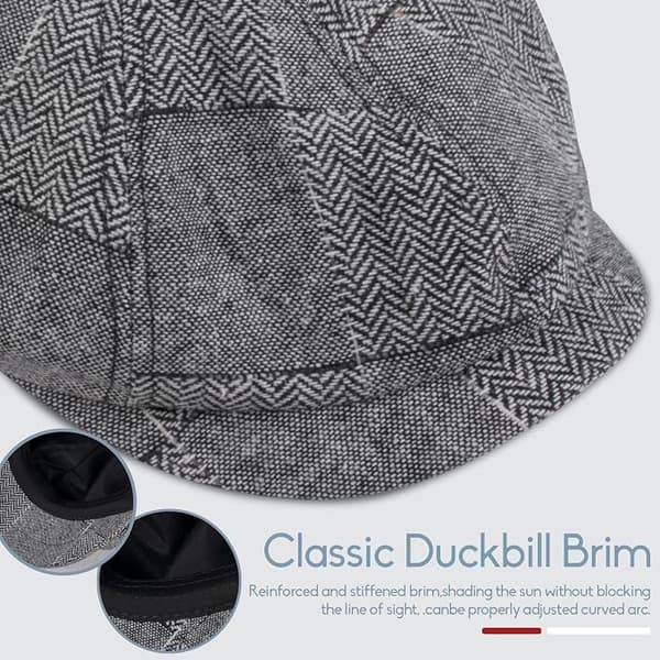 8-panel Tweed Newsboy Cap - Flat Cap - Modehatt - Golfhatt - Beret - Baker Boy Hatt för Män och Kvinnor Light gray
