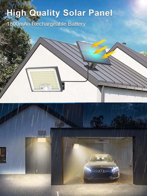 Solcellelampe Utendørs 172 LED 3 Moduser Utendørs Solcellelampe Bevegelsessensor, IP65 Solcellelampe (varmt lys)