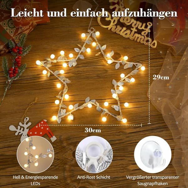 LED Stjernelys Vindusjul, 1 stk. 62 LED Lysdekorasjon Julekrans 8 Lysmoduser LED Vinduslys