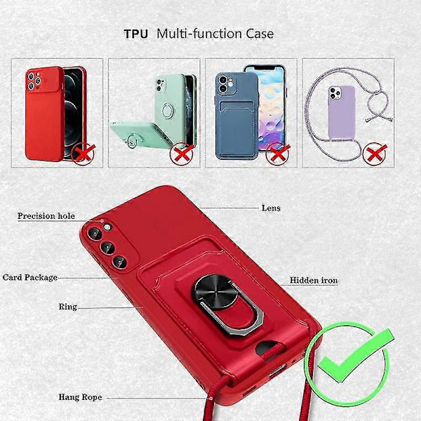 Crossbody-kotelo, yhteensopiva Samsung Galaxy S23 Ultran kanssa, pehmeä silikonisuojakuori rengaspidikkeellä ja korttipaikalla