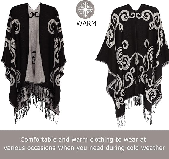 Dame Printet Sjal Wrap Moderne Åben Front Poncho Cape