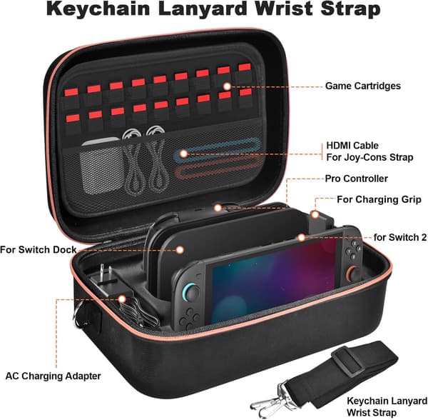 Skyddsfodral för Nintendo Switch 2/1/OLED, multifunktionellt fodral för Switch 2, förvaringslåda, svart.