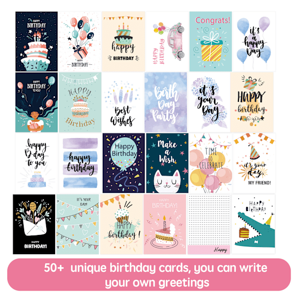 50 st Unika Gratulationskort med Kuvert och Dekaler, Gratulationskort Paket, Födelsedag