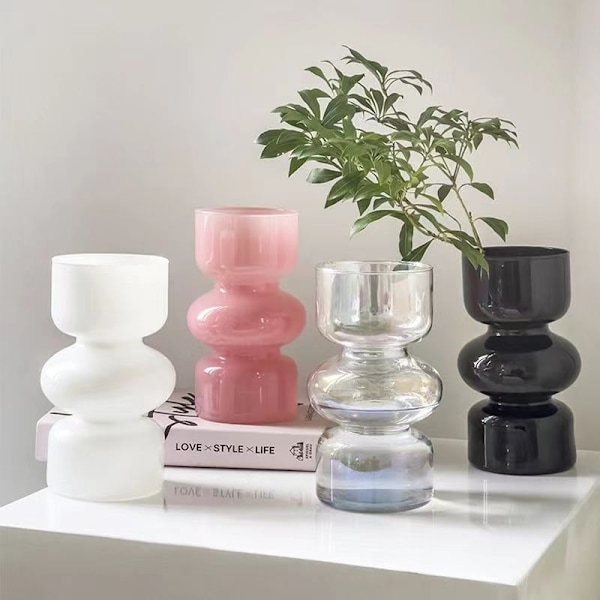 Glasvas för hydroponisk odling, 7'' Svart Glasvas för Blommor, Blomvas för Heminredning, Modern Geometrisk Glasvas (Himmelsblå) Sky blue