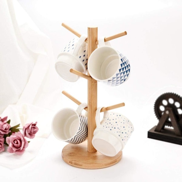 Treformet Kaffe- og Tekoppholder i Tre, Koppoppbevaringsstativ, Drikkevareshelf, Koppholder