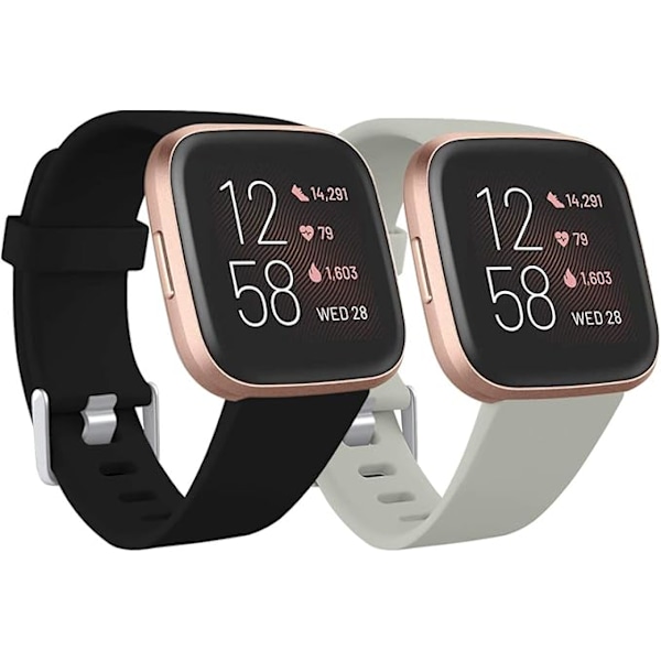 Kompatibel med Fitbit Versa Armband/Fitbit Versa 2 Armband, Mjuk Silikon Sportbytararmband för Fitbit Versa 2/Fitbit Versa Lite/Versa SE, 2-pack