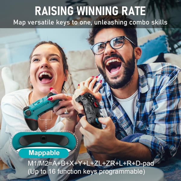 Sæt med 2 trådløse Switch-controllere kompatible med Switch/Switch 2 og Switch Pro med Hall-effekt joystick
