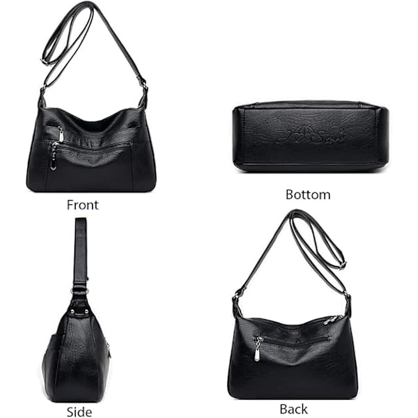 Dam Läder Crossbody Väskor Multi Ficka Mjukt Dam Läder Axelväska Handväska Lättviktig med Justerbar Axelrem