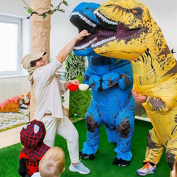 Dinosaur Kostume til Voksen Oppustelig T-REX Kostume Sjovt Halloween Dinosaur Kostume Fest Cosplay Fancy Dress Jumpsuit, Blå