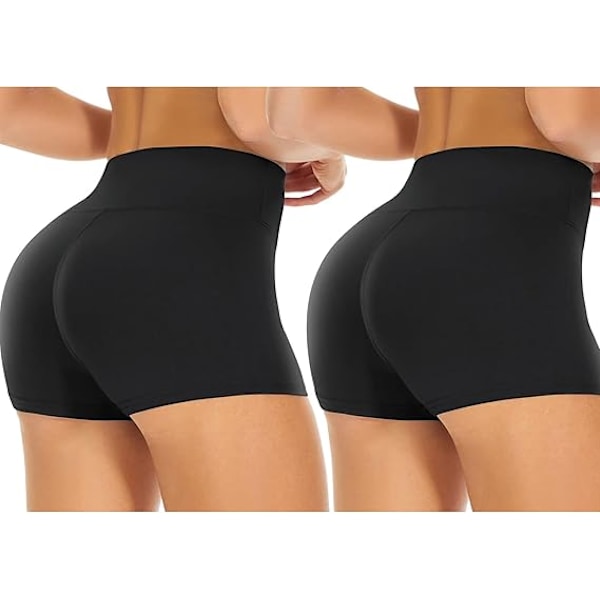 Högmidjade Hotpants för Damer, Anti-skav Stretchiga Minishorts, Shorts för Yoga Gym Cykling Sport Löpning Träning Svart(XXL) XXL