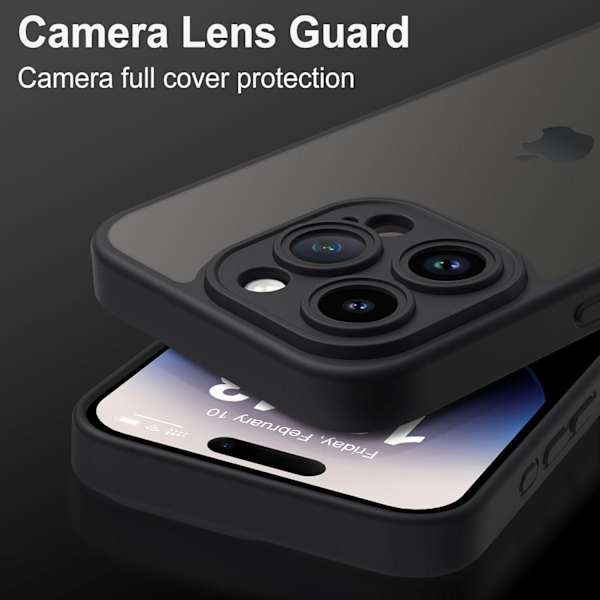 iPhone 14 Pro Skal med Fullständigt Kameraskydd, Anti-Fingeravtryck Matt Baksida 6,1 tum - Svart