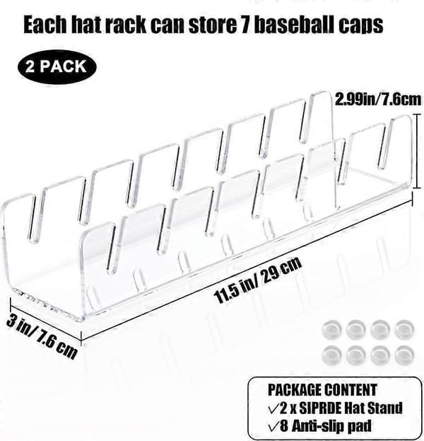 Hattehylle for baseballcaps, display og organizer - 2-pakning