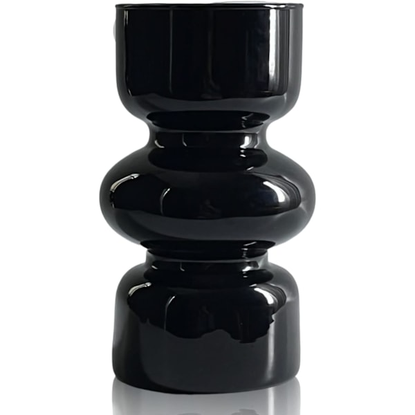 Glasvas för hydroponisk odling, 7'' Svart Glasvas för Blommor, Blomvas för Heminredning, Modern Geometrisk Glasvas (Svart) Black