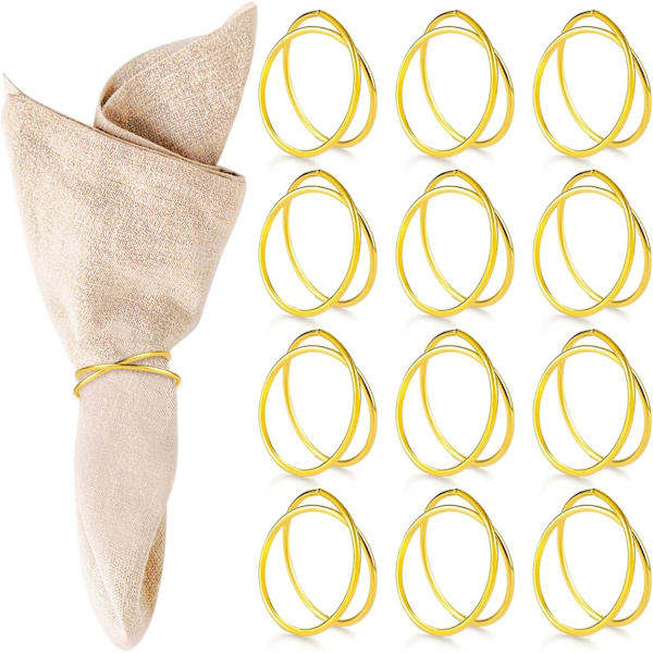 12 st Bröllops Servett Ringar Guld Servettklämmor Hållare Spännen Stift Servering Servett Ringar Bord Linne Ringar Tyg Servett