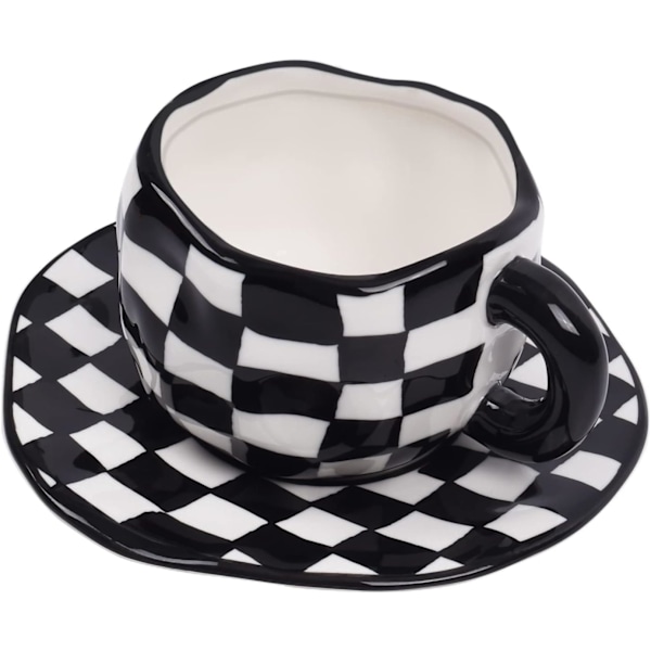 Keraaminen kahvimuki, söpö vaaleanpunainen kuppi naisille aluslautasella toimistoon ja kotiin, astianpesukoneen ja mikroaaltouunin kestävä, 300 ml Style 3