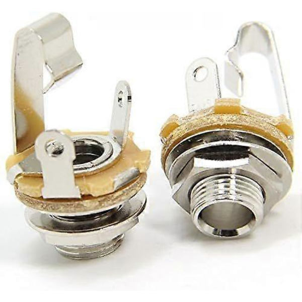 2-pack 1/4 tums hona gitarr ingångsjack - 6,35 mm TS Mono Panel Mount Socket med bricka och mutter lödtyp