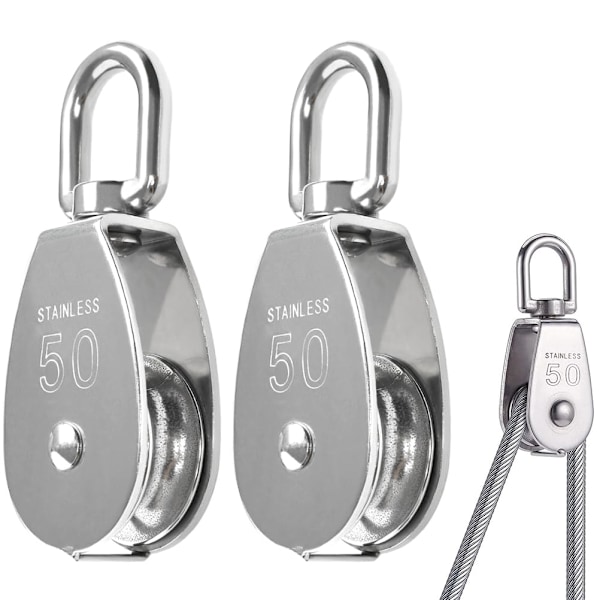 2 stk. Tungt Last Single Hjul M50 Rustfritt Stål Hjul Rulle 360 Grader Svingbart Hjul for Tau Bærelast opptil 400KG