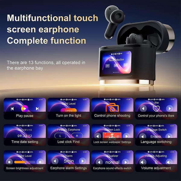 Typ A BD2 Smart Digital Display Touch Screen Trådlöst Bluetooth Headset ANC+ENC Brusreducering