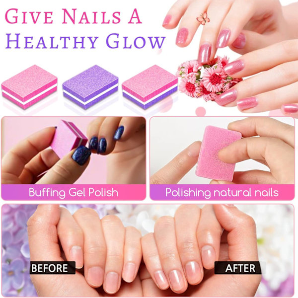 50 stk. Mini Neglebuffer, Neglebufferblokke til Naturlige, Gel & Akryl Negle, Dobbeltsidet Bufferblok til Hjemme- & Salonbrug Mixed colors