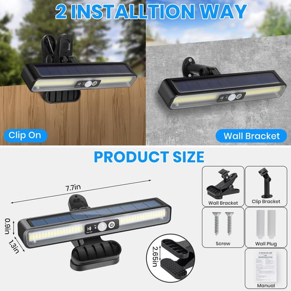 2-pak clip-on udendørs solcellelamper med bevægelsessensor, 36 LED solcellevæglamper (6000K hvid)