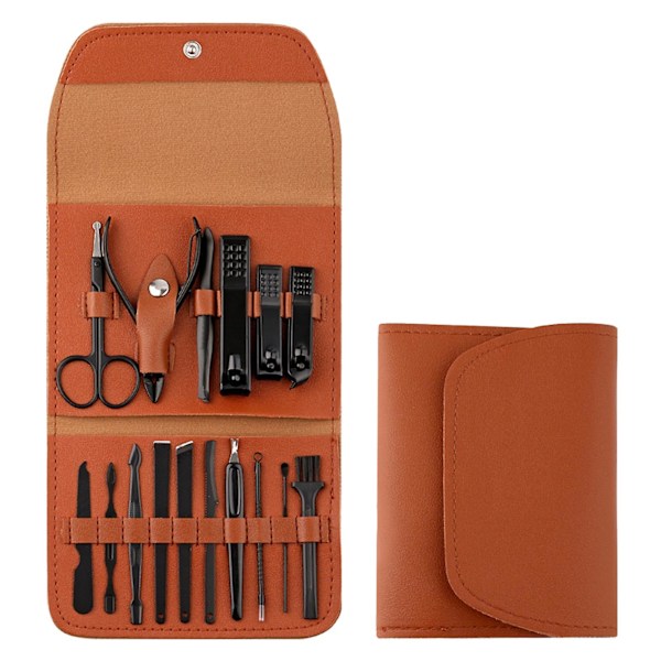 Resesats för manikyr och pedikyr - Nagelklippare, Pedikyrset, 16-i-1 Manikyrset, Nagelsax, Grooming Kit med Läderfodral