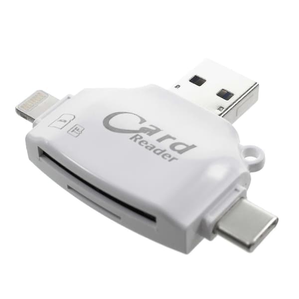Monitoiminen 4-in-1 Lightning 8pin/Micro USB/Type-C/USB2.0 -kortinlukija SD/TF-korttipaikalla