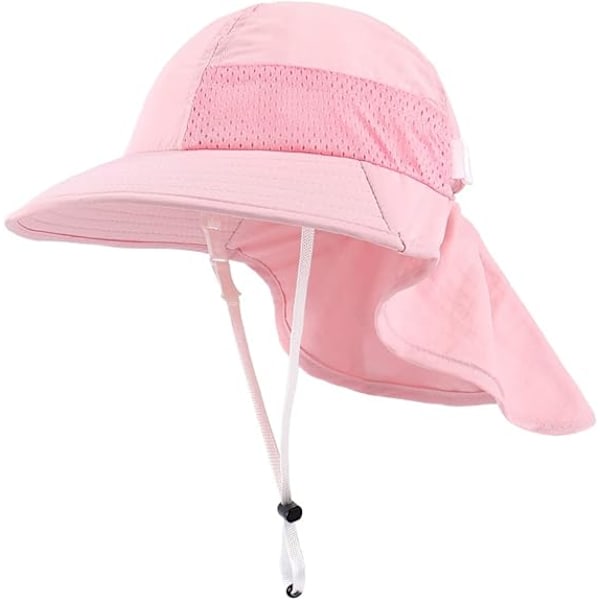 Baby Toddler Solhatt Barn Pojkar Flickor Sommar Bucket Hattar Solskydd Bred Brätte Nackskydd Justerbar Huvuddragsko Pink M